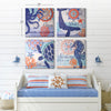 Coastal Ocean Whale Turtle Octopus Seahorse Nautical Beach Themed Canvas Art - 16" x 16"